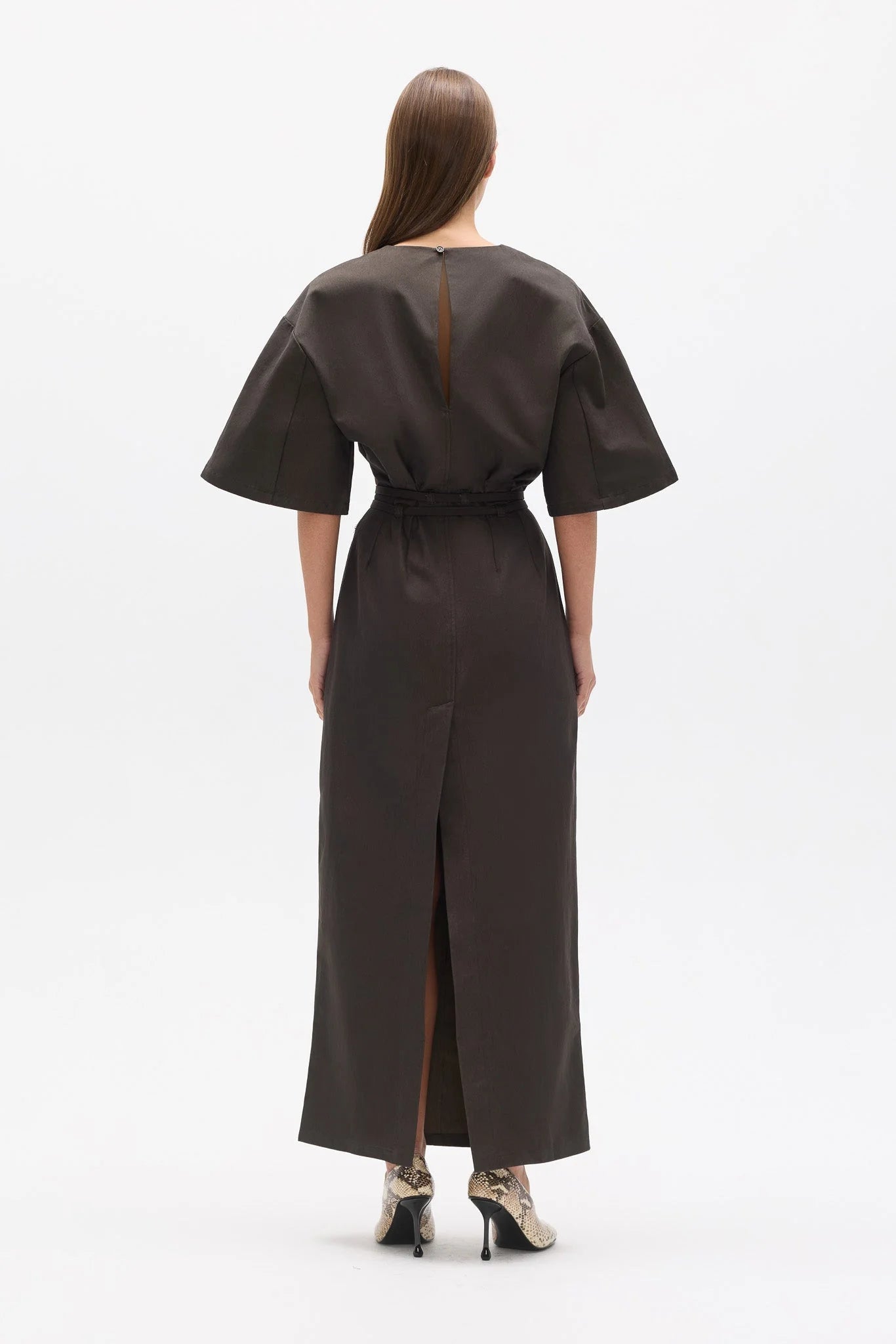 BAYSE - ARNA BELTED MAXI DRESS - ASH TWILL