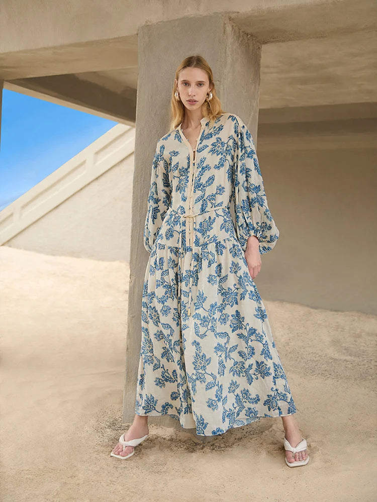 KIVARI - BLUEBELL MAXI DRESS - BLUE ECRU