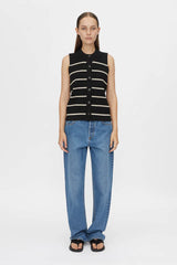 CAMILLA AND MARC - GALE BUTTON UP SLEEVELESS CARDIGAN - BLACK & BEIGE STRIPE