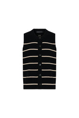 CAMILLA AND MARC - GALE BUTTON UP SLEEVELESS CARDIGAN - BLACK & BEIGE STRIPE