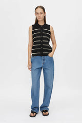 CAMILLA AND MARC - GALE BUTTON UP SLEEVELESS CARDIGAN - BLACK & BEIGE STRIPE