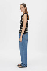 CAMILLA AND MARC - GALE BUTTON UP SLEEVELESS CARDIGAN - BLACK & BEIGE STRIPE