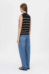 CAMILLA AND MARC - GALE BUTTON UP SLEEVELESS CARDIGAN - BLACK & BEIGE STRIPE