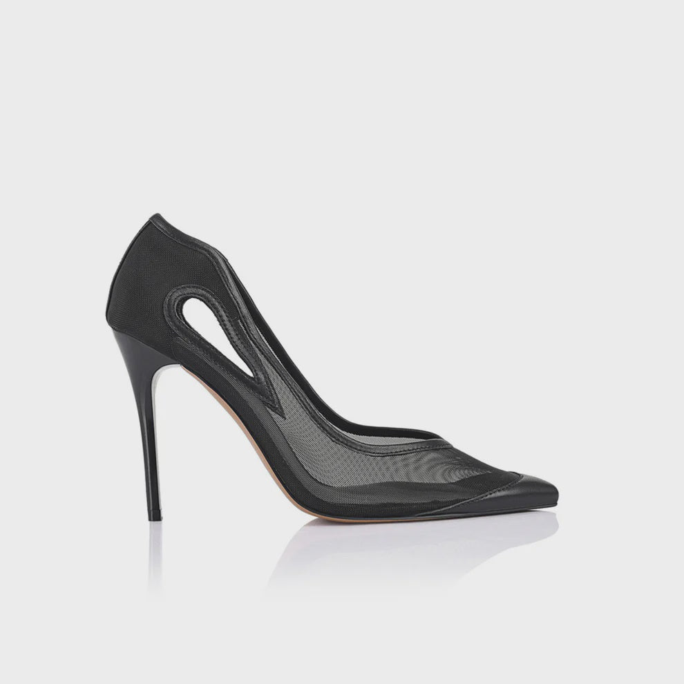 LANA WILKINSON - CATHERINE PUMP BLACK MESH & LEATHER - BLACK MESH