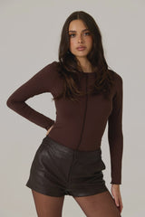 RAEF THE LABEL - NIA LONGSLEEVE TOP - DARK TRUFFLE