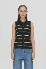 CAMILLA AND MARC - GALE BUTTON UP SLEEVELESS CARDIGAN - BLACK & BEIGE STRIPE