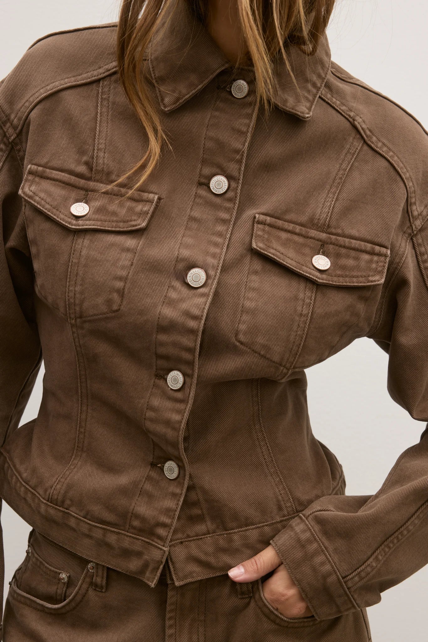 BAYSE - VIOLET DENIM JACKET - CHOCOLATE