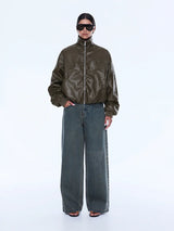 ENA PELLY - KHYA FAUX LEATHER BOMBER - OLIVE
