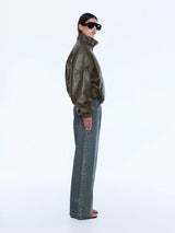 ENA PELLY - KHYA FAUX LEATHER BOMBER - OLIVE
