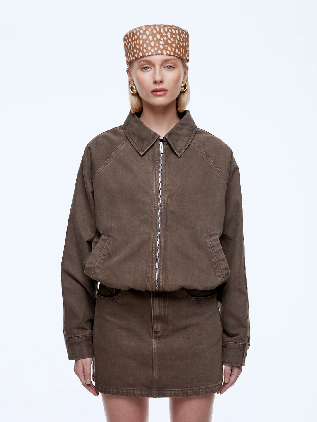 ENA PELLY - BILLY DENIM BOMBER - MUSHROOM