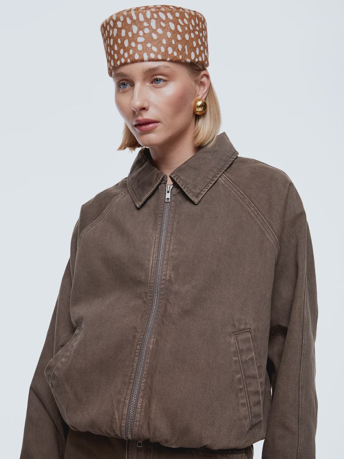 ENA PELLY - BILLY DENIM BOMBER - MUSHROOM