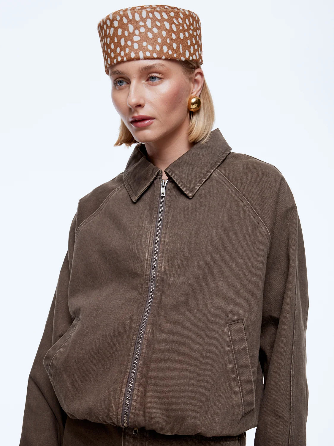 ENA PELLY - BILLY DENIM BOMBER - MUSHROOM