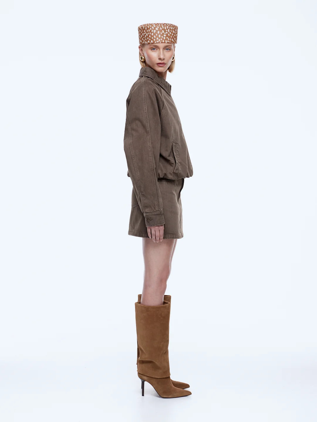 ENA PELLY - BILLY DENIM BOMBER - MUSHROOM