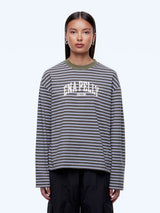 ENA PELLY - MARIA BOXY LONG SLEEVE TEE  - MONROE - GREEN MULTI STRIPE