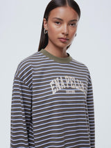 ENA PELLY - MARIA BOXY LONG SLEEVE TEE  - MONROE - GREEN MULTI STRIPE