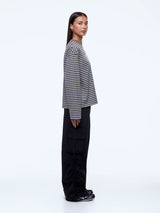 ENA PELLY - MARIA BOXY LONG SLEEVE TEE  - MONROE - GREEN MULTI STRIPE