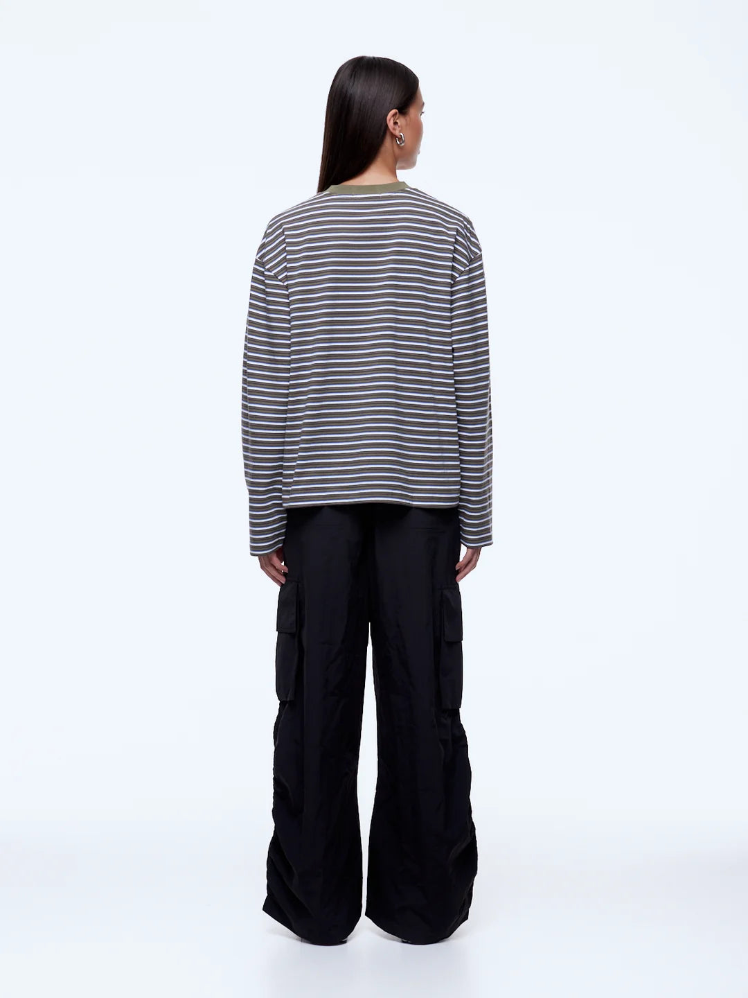 ENA PELLY - MARIA BOXY LONG SLEEVE TEE  - MONROE - GREEN MULTI STRIPE