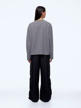 ENA PELLY - MARIA BOXY LONG SLEEVE TEE  - MONROE - GREEN MULTI STRIPE