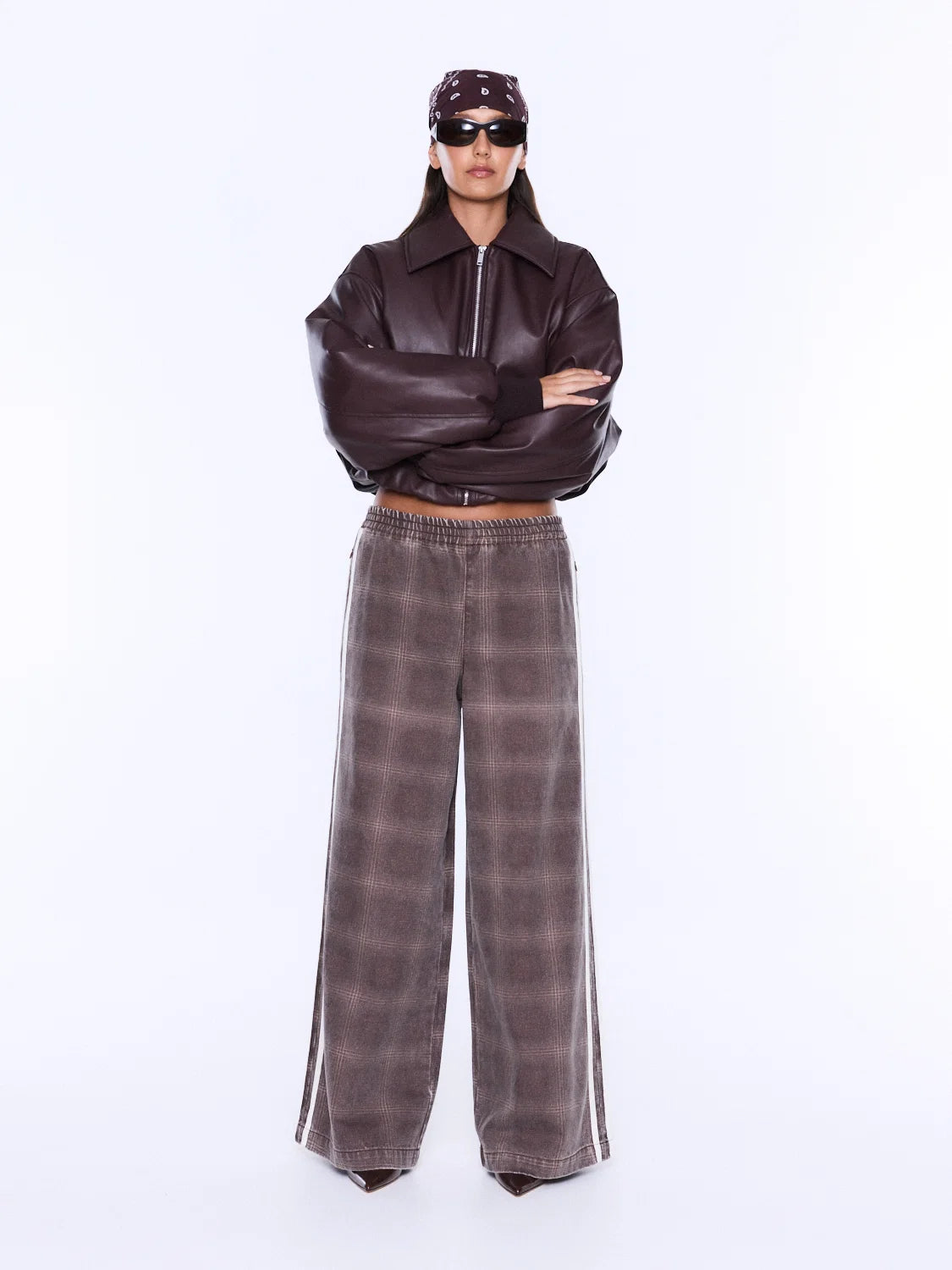 ENA PELLY - MYLA WIDE LEG PANT - BURGANDY CHECK