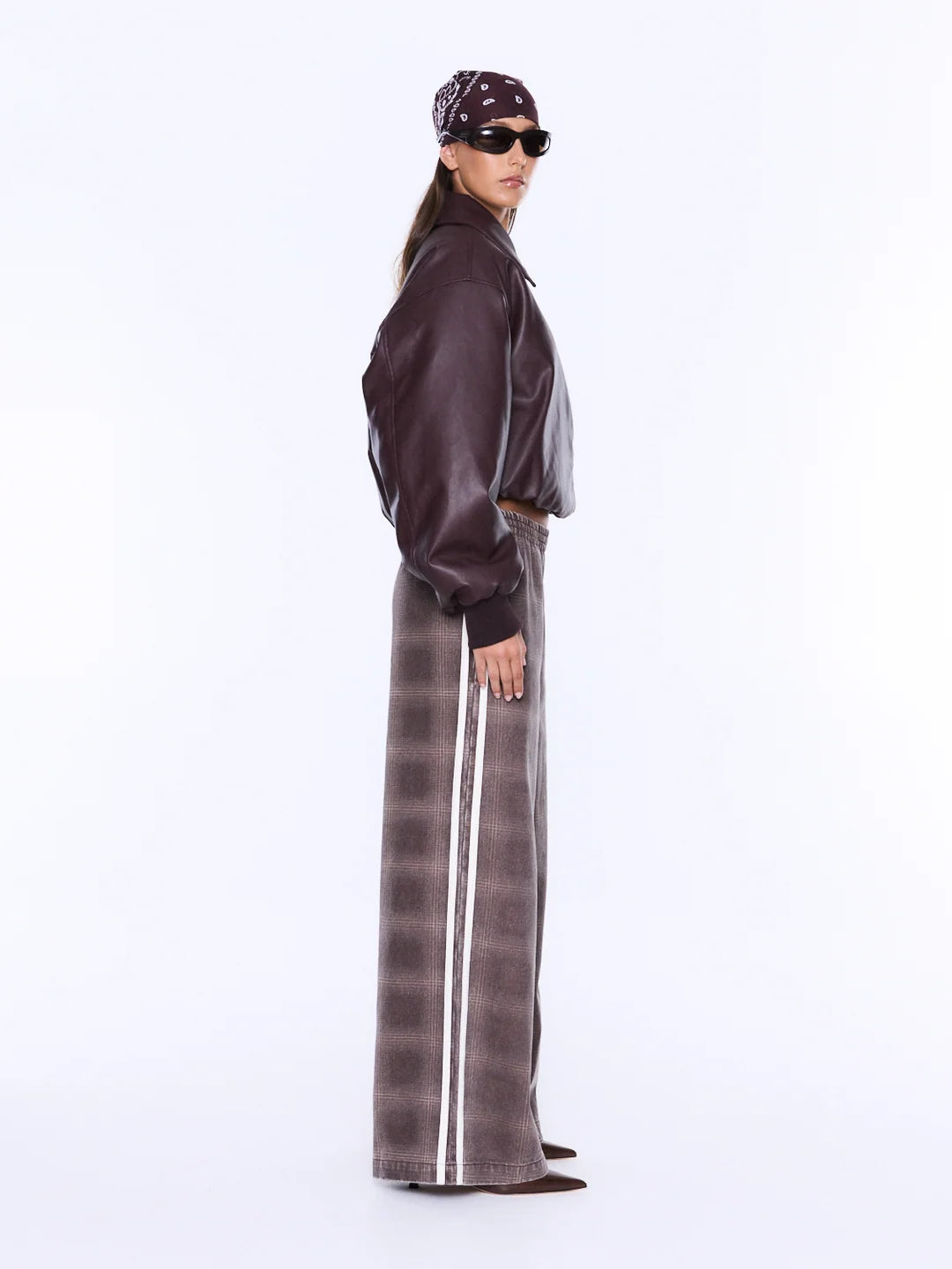 ENA PELLY - MYLA WIDE LEG PANT - BURGANDY CHECK