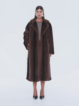 ENA PELLY - NOVA LONGLINE FAUX FUR JACKET - BROWN MULTI