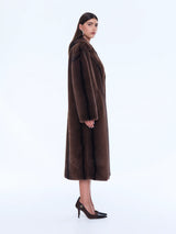 ENA PELLY - NOVA LONGLINE FAUX FUR JACKET - BROWN MULTI