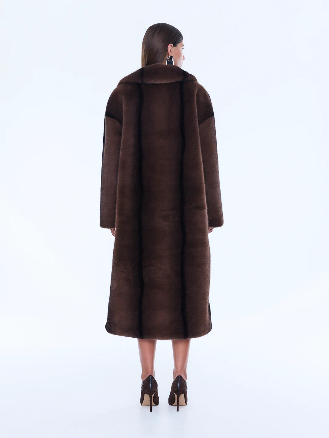 ENA PELLY - NOVA LONGLINE FAUX FUR JACKET - BROWN MULTI