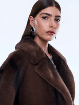 ENA PELLY - NOVA LONGLINE FAUX FUR JACKET - BROWN MULTI