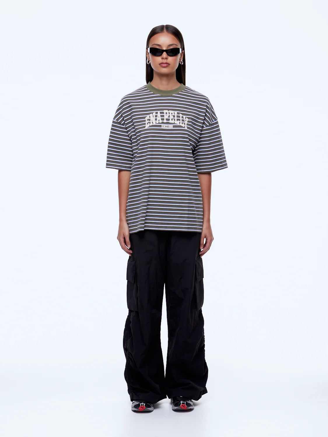 ENA PELLY - MAEVE RELAXED TEE MONROE - GREEN MULTI STRIPE