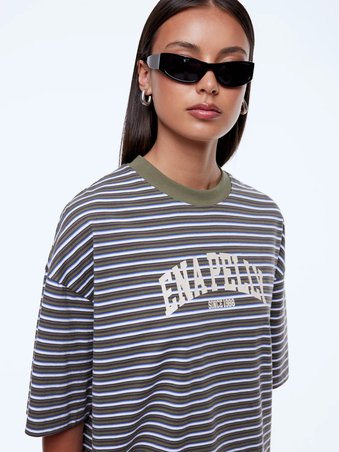 ENA PELLY - MAEVE RELAXED TEE MONROE - GREEN MULTI STRIPE