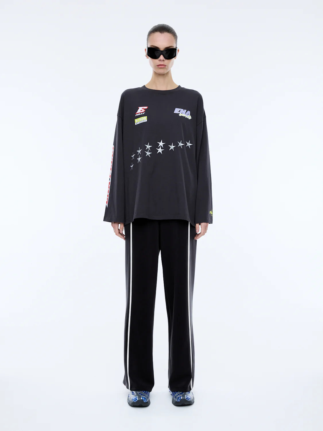 ENA PELLY - SPEEDWAY LONG SLEEVE TEE - WASHED CHARCOAL