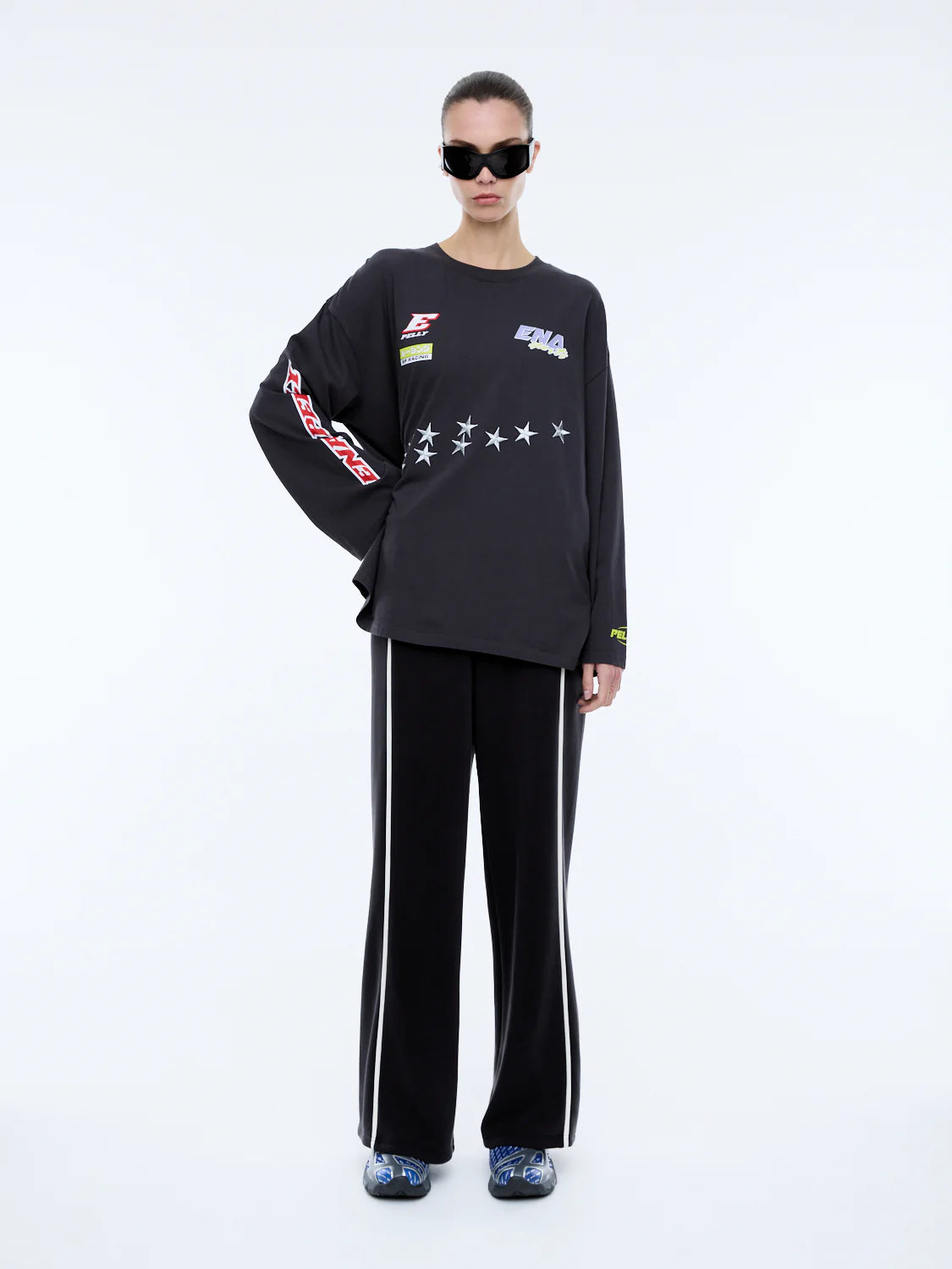 ENA PELLY - SPEEDWAY LONG SLEEVE TEE - WASHED CHARCOAL