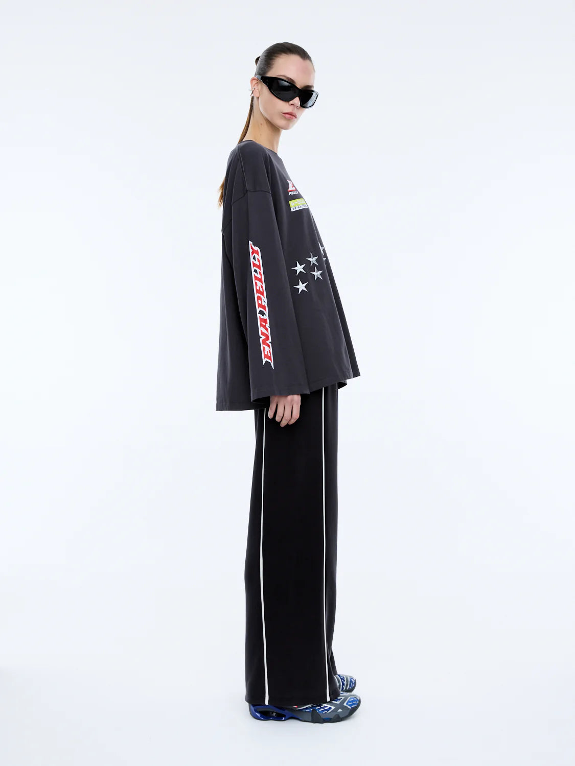ENA PELLY - SPEEDWAY LONG SLEEVE TEE - WASHED CHARCOAL