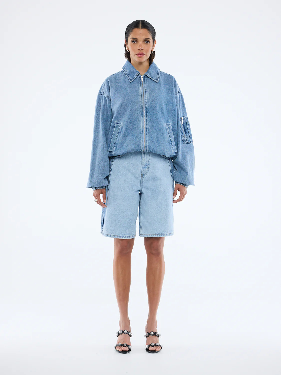 ENA PELLY - HARLOW DENIM BOMBER - MID BLUE WASH