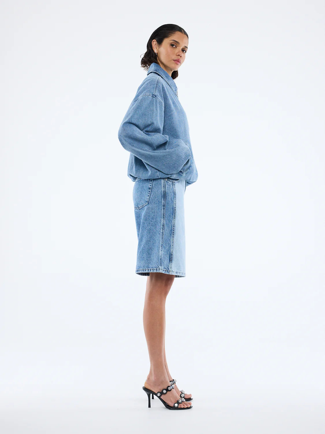 ENA PELLY - HARLOW DENIM BOMBER - MID BLUE WASH