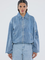 ENA PELLY - HARLOW DENIM BOMBER - MID BLUE WASH