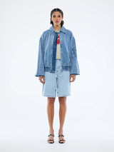 ENA PELLY - HARLOW DENIM BOMBER - MID BLUE WASH