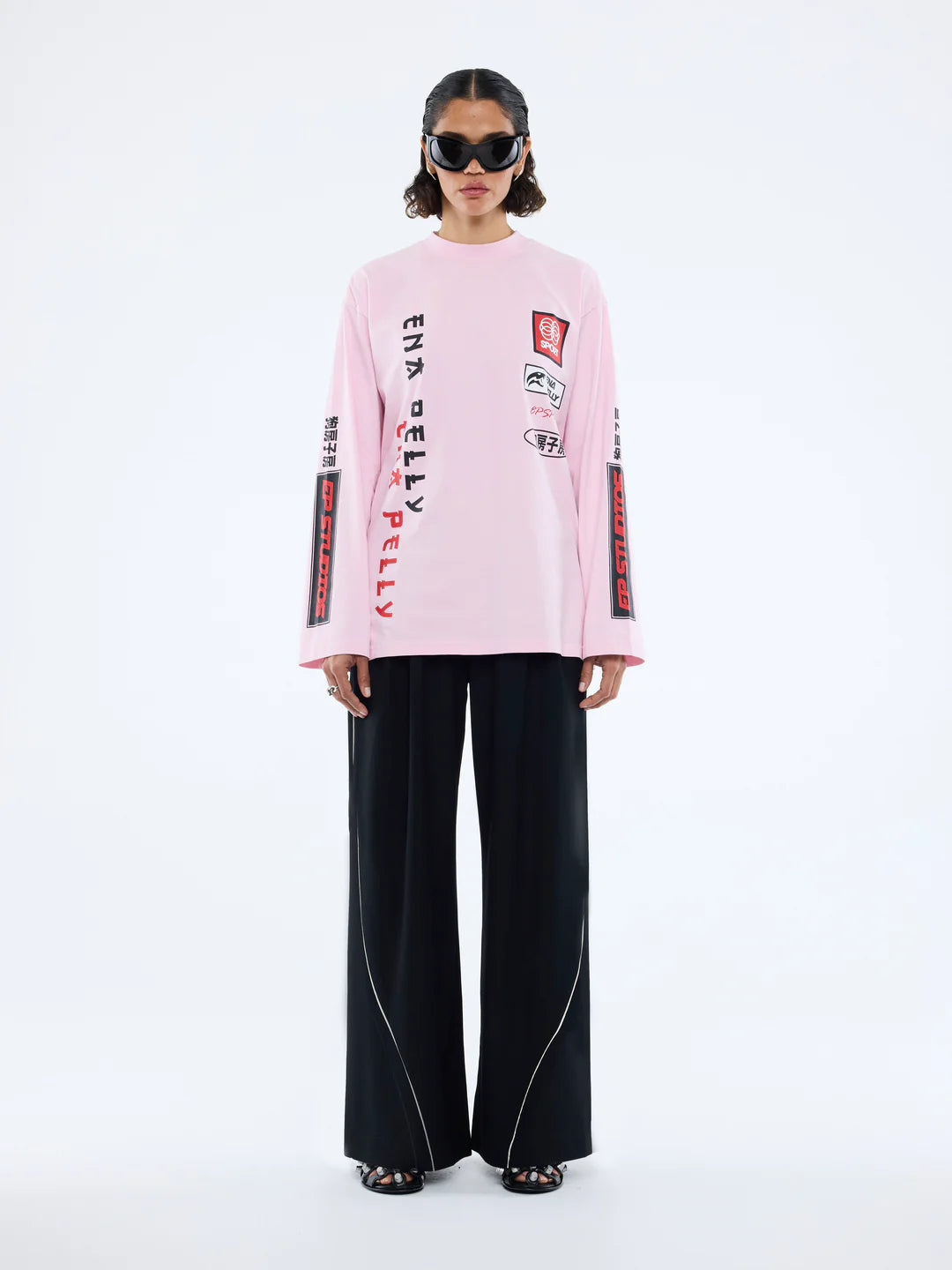ENA PELLY - STREET SIGNS LONG SLEEVE TEE - PINK