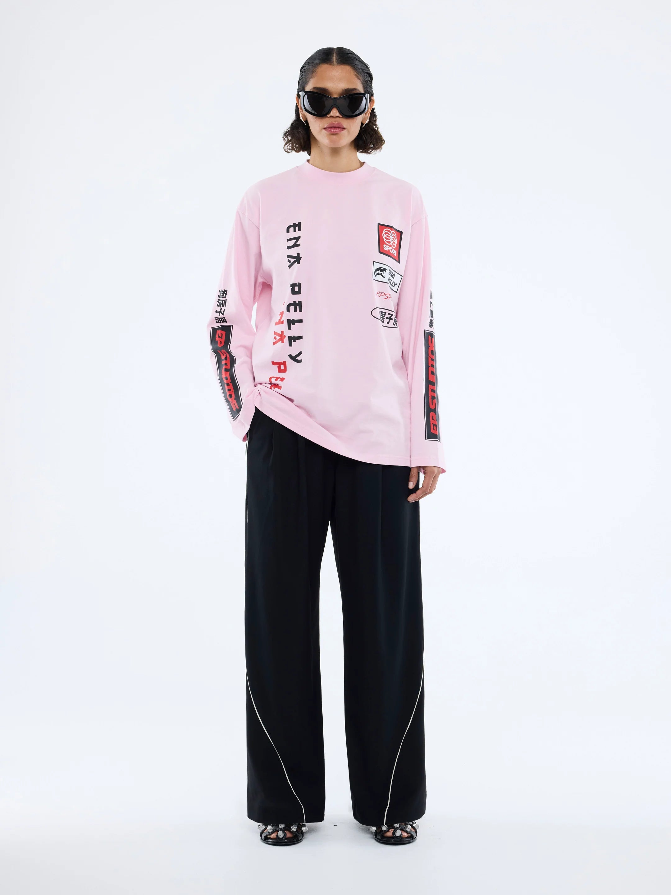 ENA PELLY - STREET SIGNS LONG SLEEVE TEE - PINK
