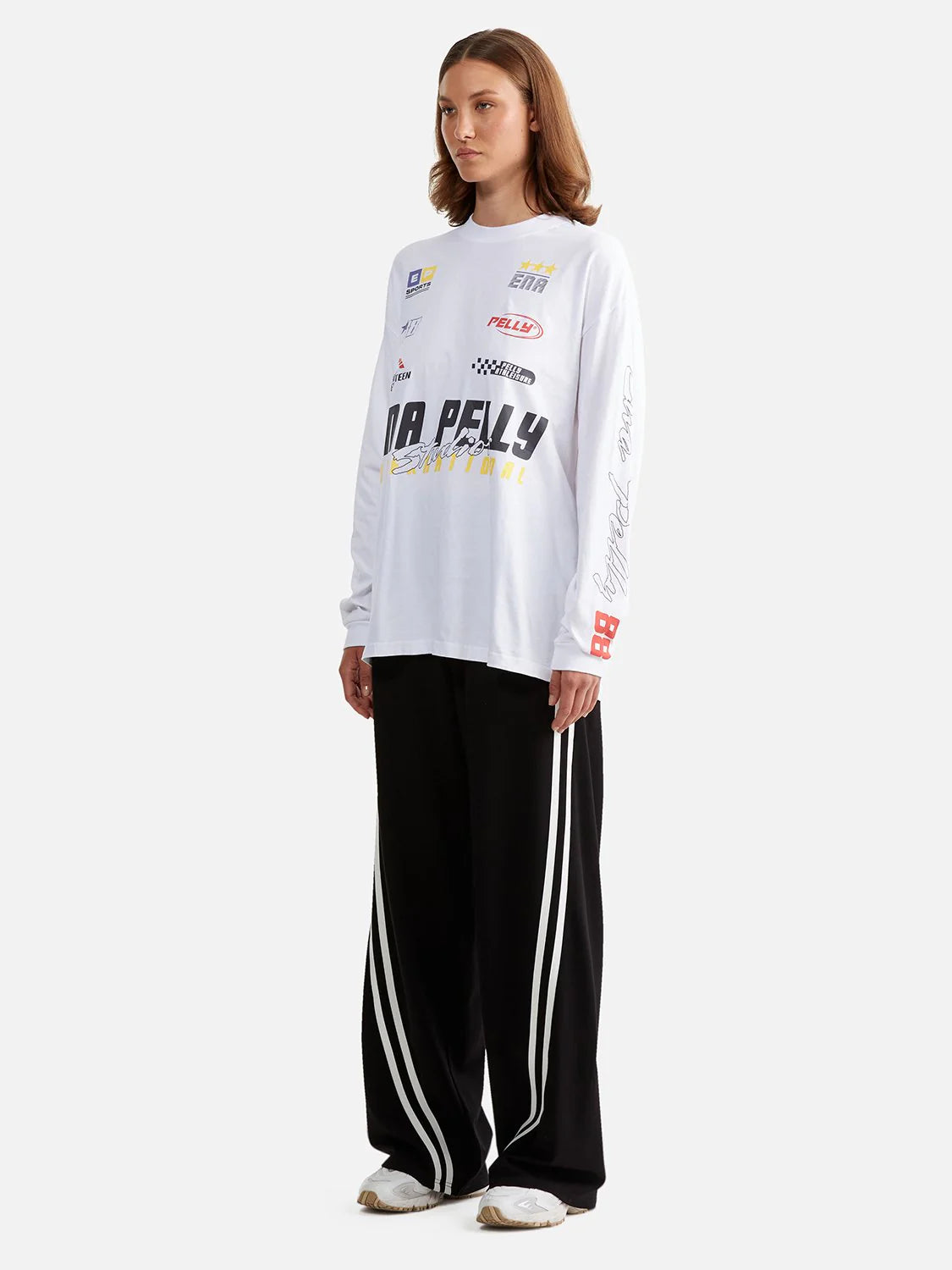 ENA PELLY - MIXED LOGO LONG SLEEVE TEE - WHITE