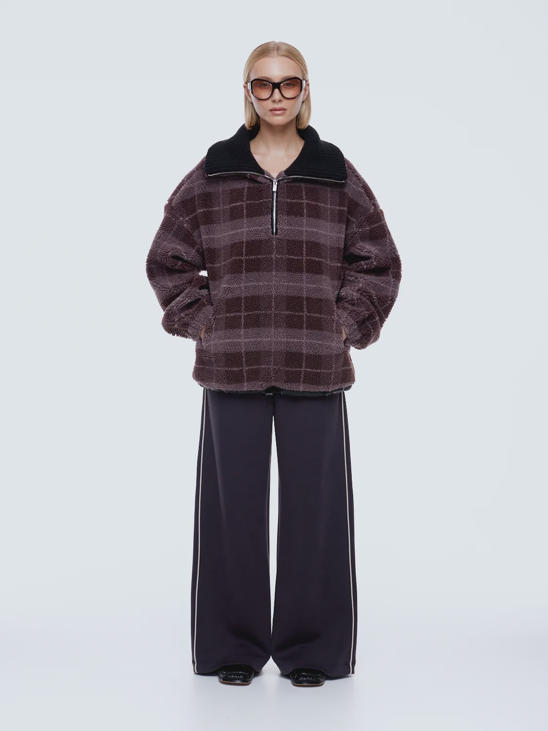 ENA PELLY - WINNIE QTR ZIP - BURGANDY CHECK