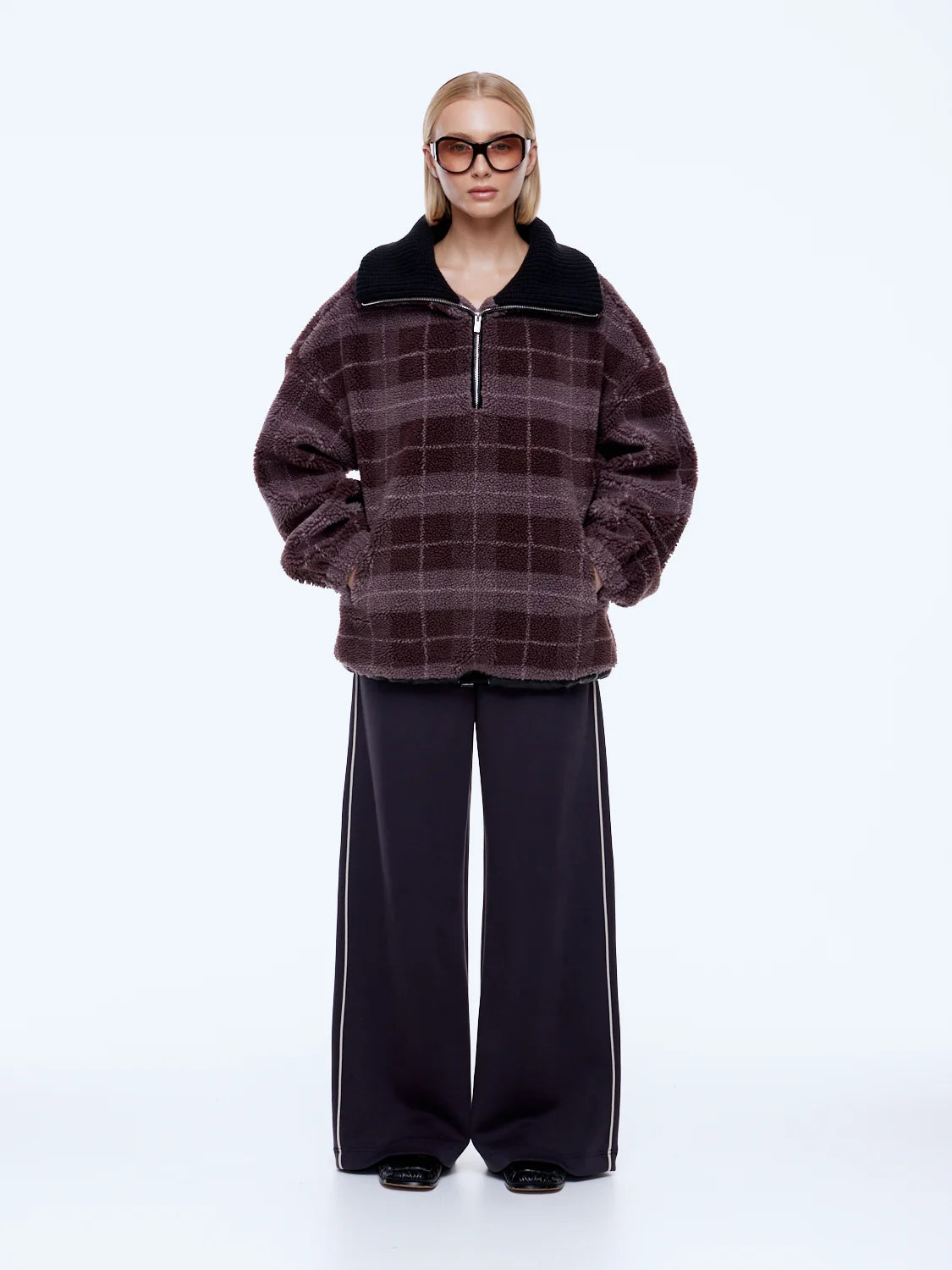 ENA PELLY - WINNIE QTR ZIP - BURGANDY CHECK