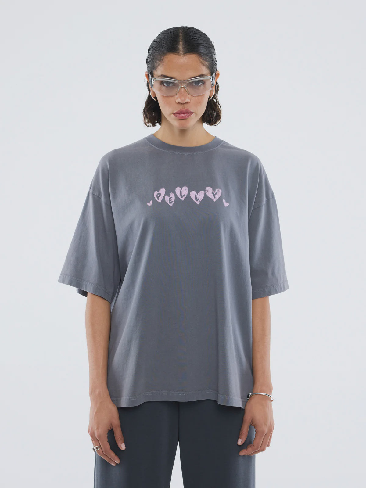 ENA PELLY - PELLY SPRAY HEART TEE - WASHED GREY
