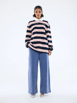 ENA PELLY - HALLIE RUGBY TOP - NAVY/PINK