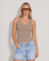 PRE ORDER - RAEF THE LABEL - GOLDIE HALTER TANK - LIGHT MOCHA