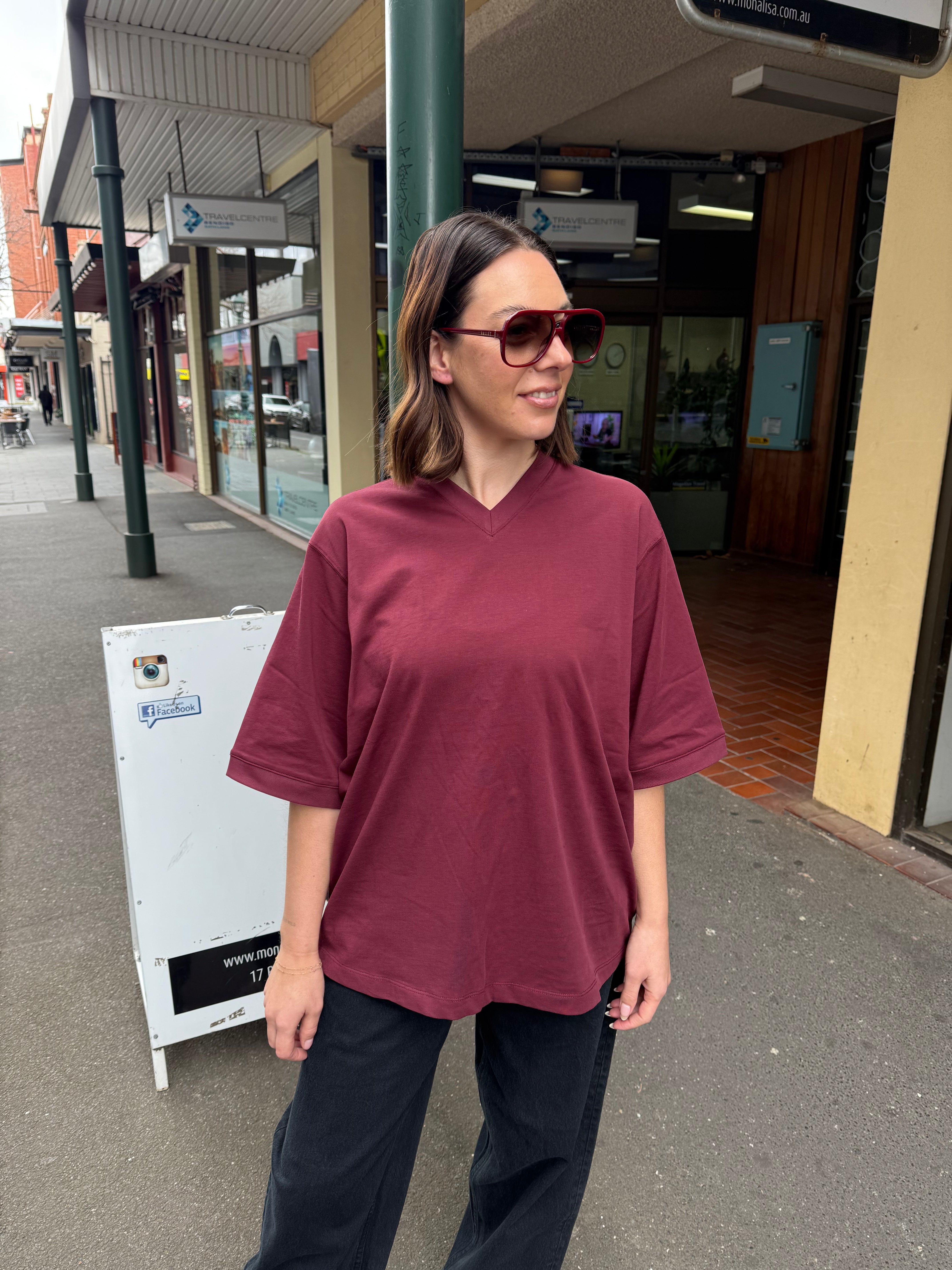 CAMILLA AND MARC - SOREN V NECK GRAPHIC TEE - BURGUNDY
