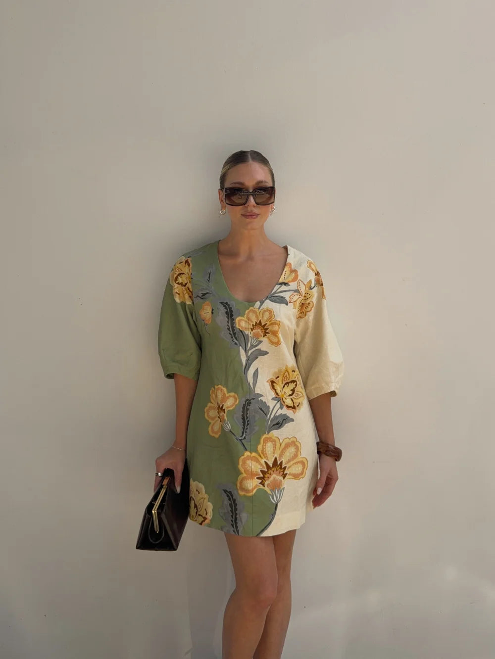 KIVARI - LOTTE MINI DRESS - GREEN/CREAM