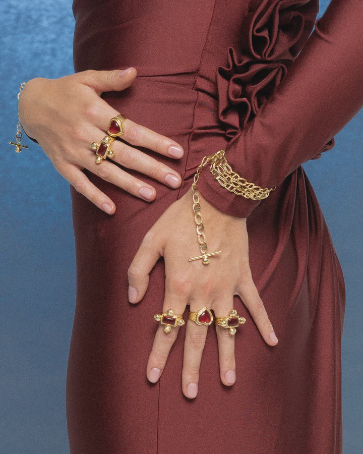 MOUNTAIN & MOON - PETRA RING - GOLD / RED GLASS