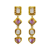 MOUNTAIN & MOON - NAOMI EARRINGS - GOLD / PINK GLASS & CRYSTAL QUARTZ