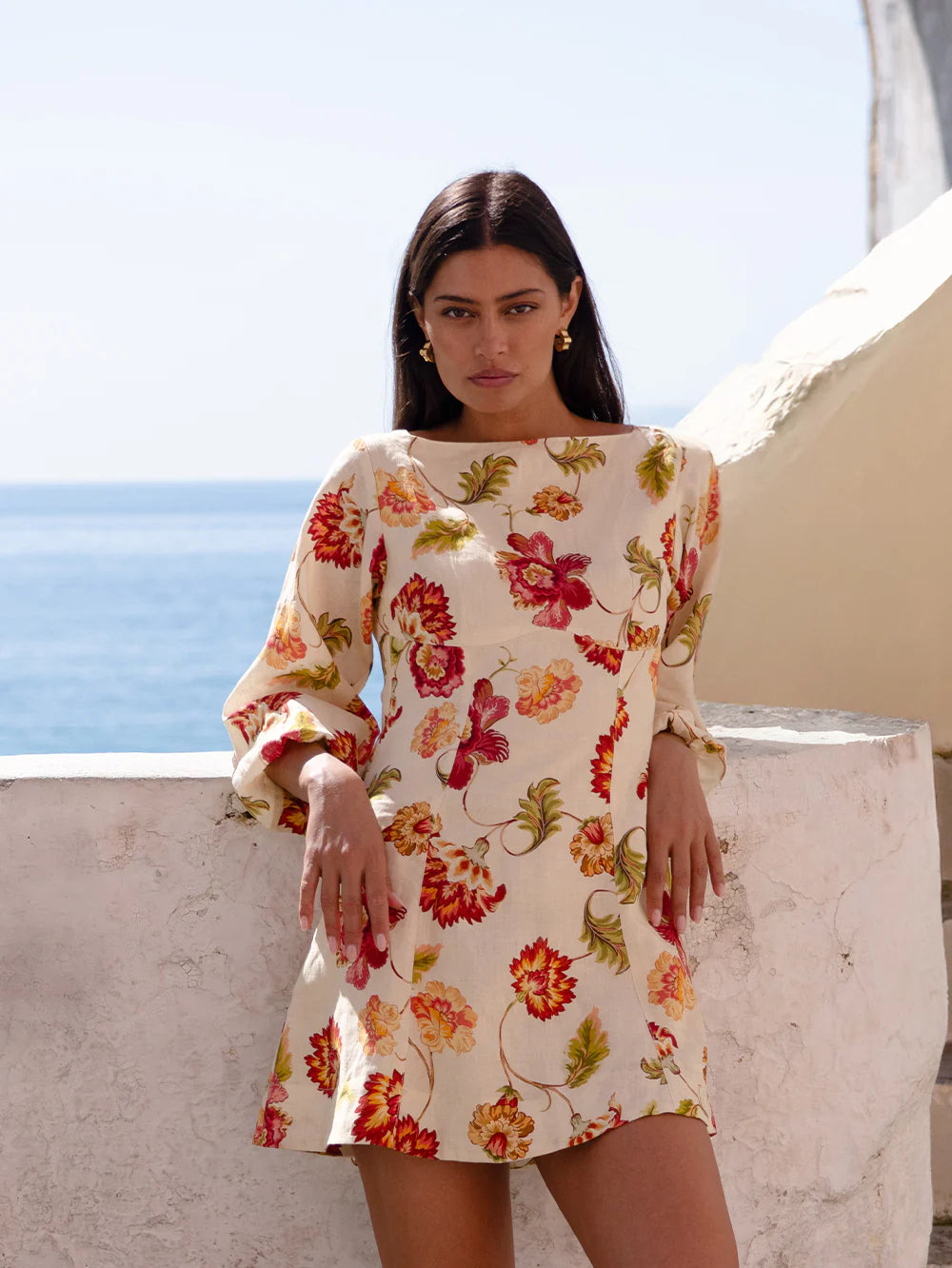 KIVARI - ODESSA SLEEVED MINI DRESS - BUTTER/RED